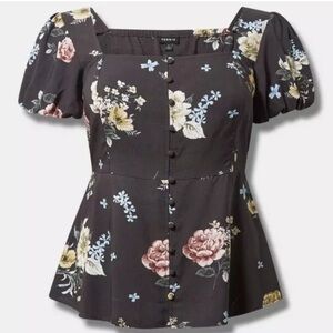 3X Torrid Adrianne floral Black Peplum Puff Short Sleeve Blouse